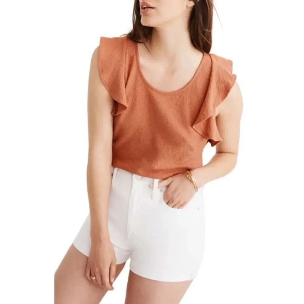 Madewell Texture & Thread stretch ruffle sleeve top sz S
